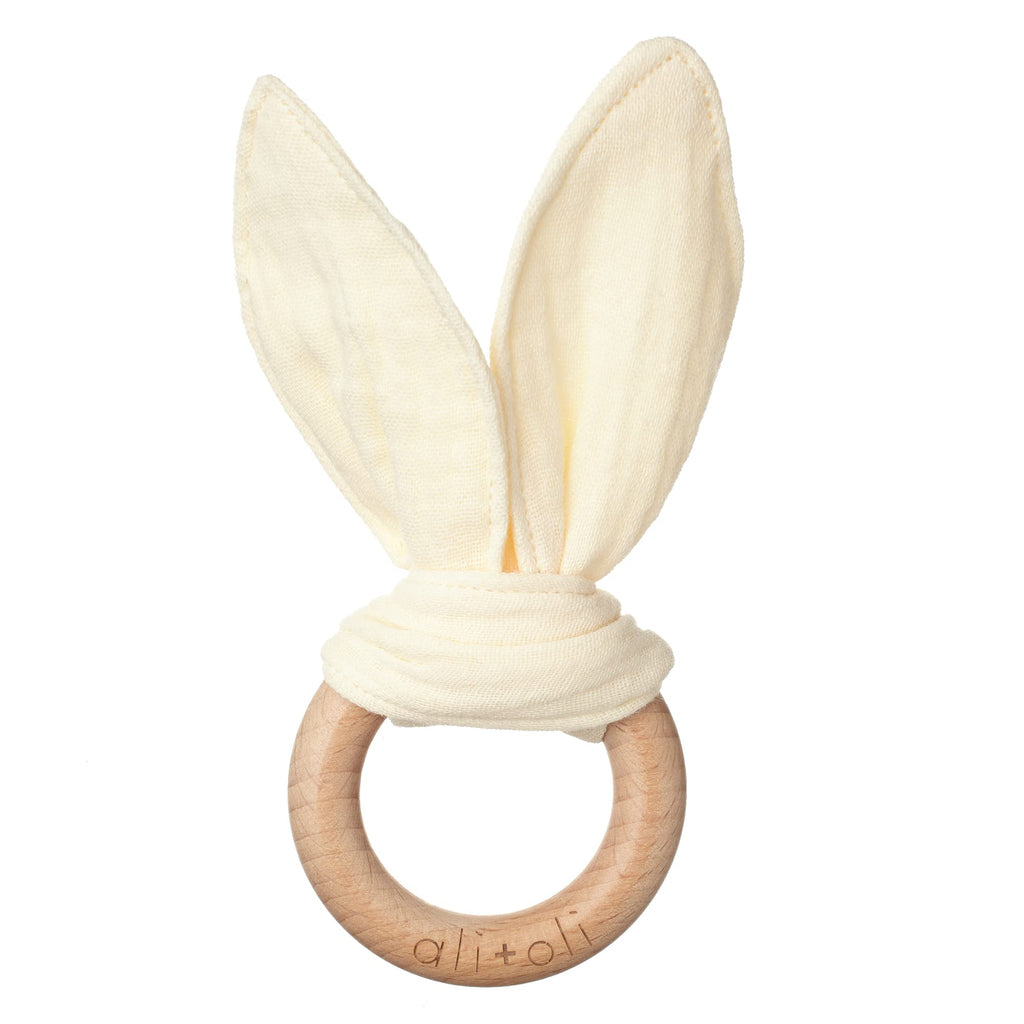 Ali+Oli Crinkle Bunny Ears Wooden Teethers for Babies (Natural)