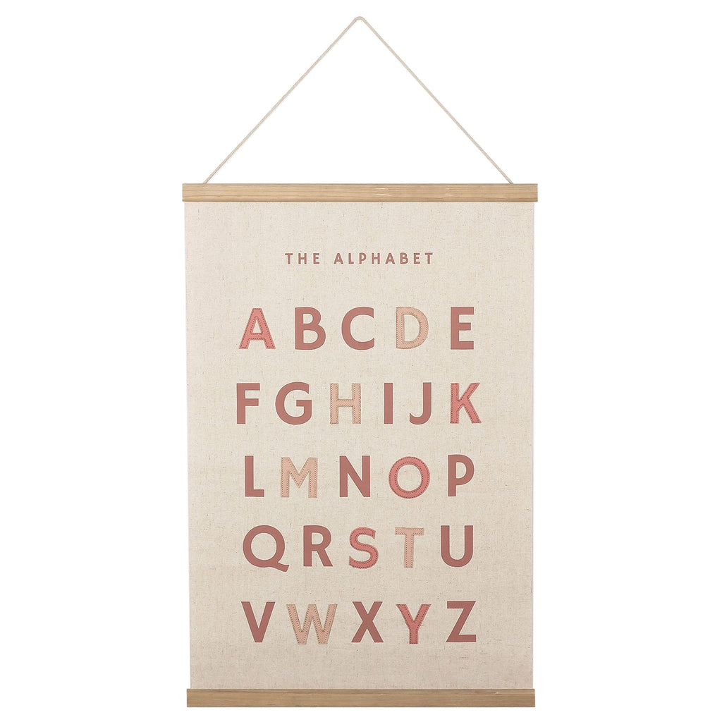 16×24 Inch Embroidered Alphabet Poster Framed with Wood Hanger - Dusty Pink Wall Decor for Girls Nursery Bedroom Playroom Toddler and Kids Room