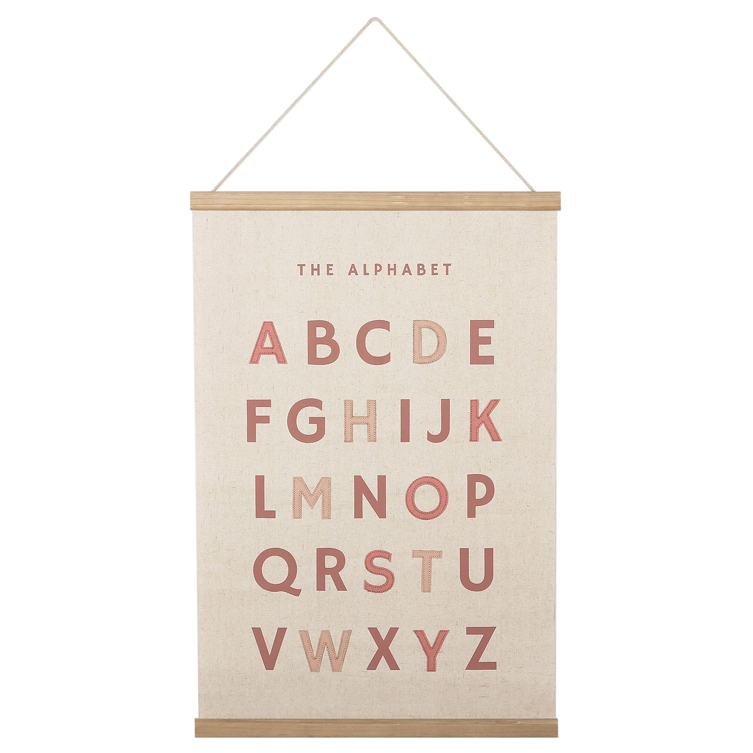 16×24 Inch Embroidered Alphabet Poster Framed with Wood Hanger - Dusty Pink Wall Decor for Girls Nursery Bedroom Playroom Toddler and Kids Room