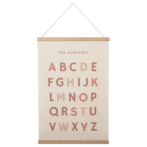16×24 Inch Embroidered Alphabet Poster Framed with Wood Hanger - Dusty Pink Wall Decor for Girls Nursery Bedroom Playroom Toddler and Kids Room