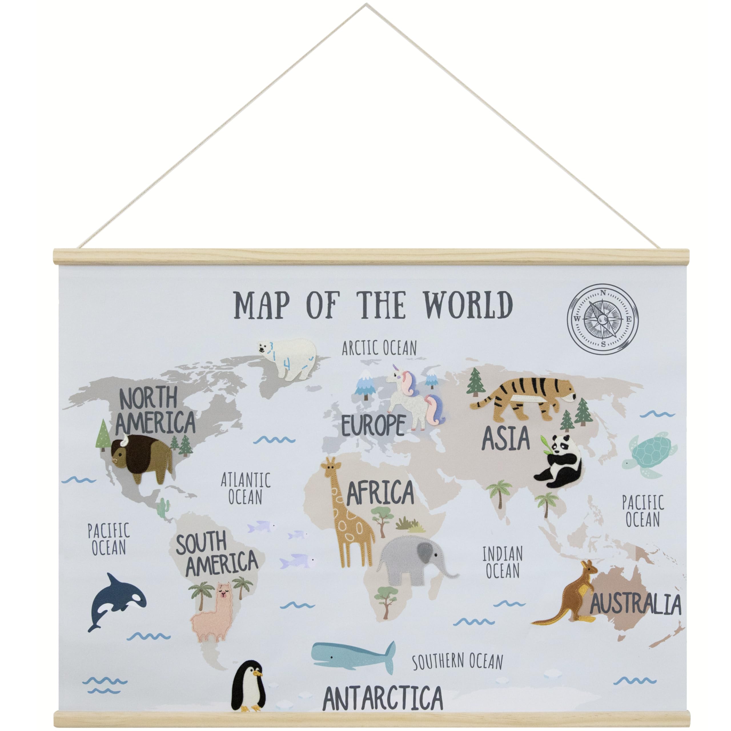 32 x 24 Inch Embroidered World Map Poster for Kids