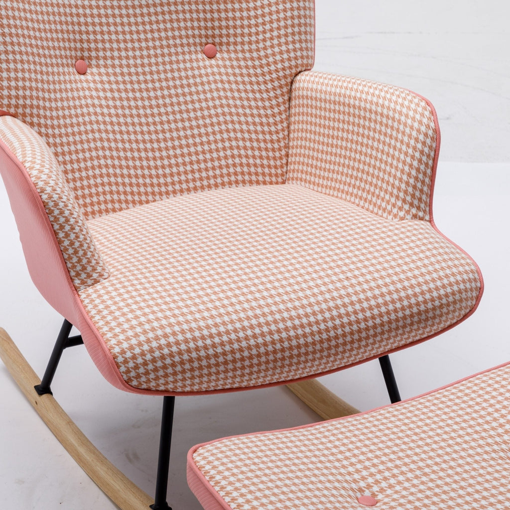 Soft Houndstooth Fabric Rocking Chair For Nursery