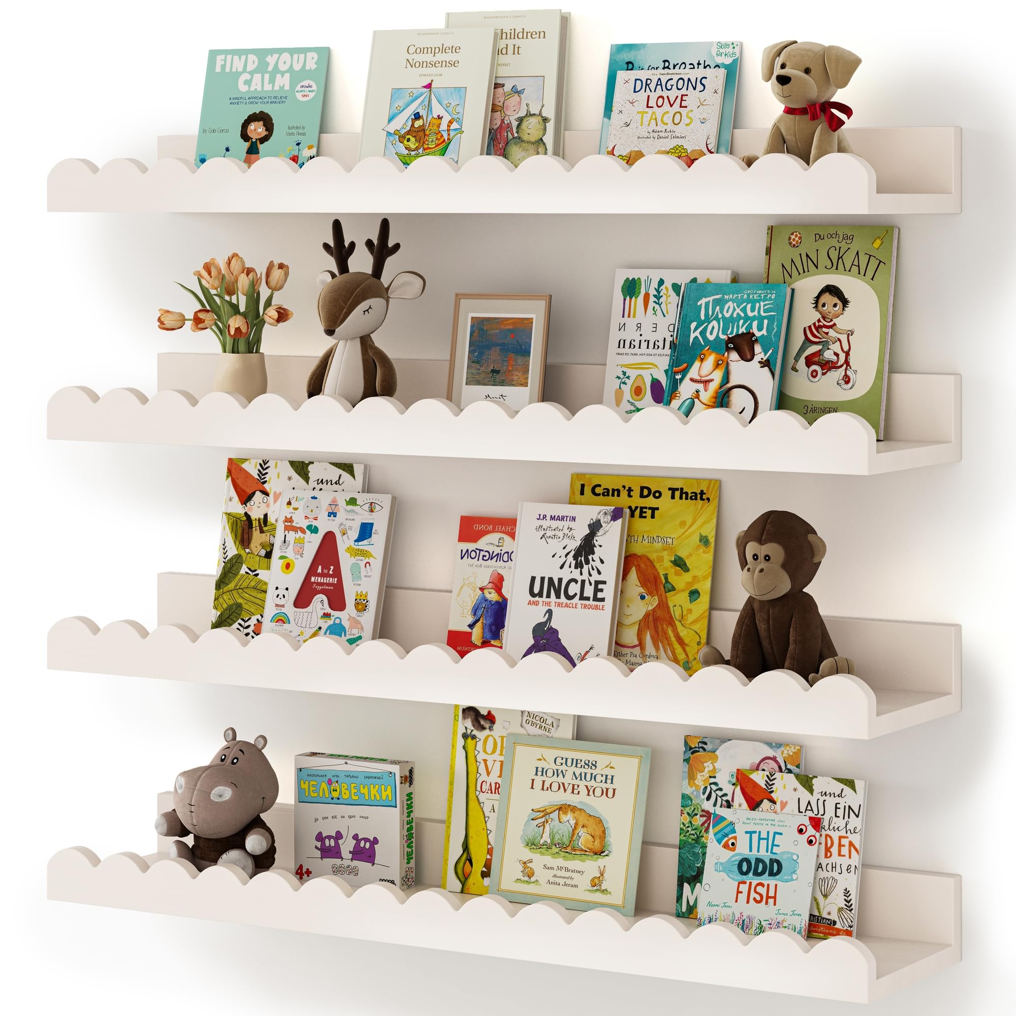 Nursery Book Shelves 4-Pack White Floating Shelves
