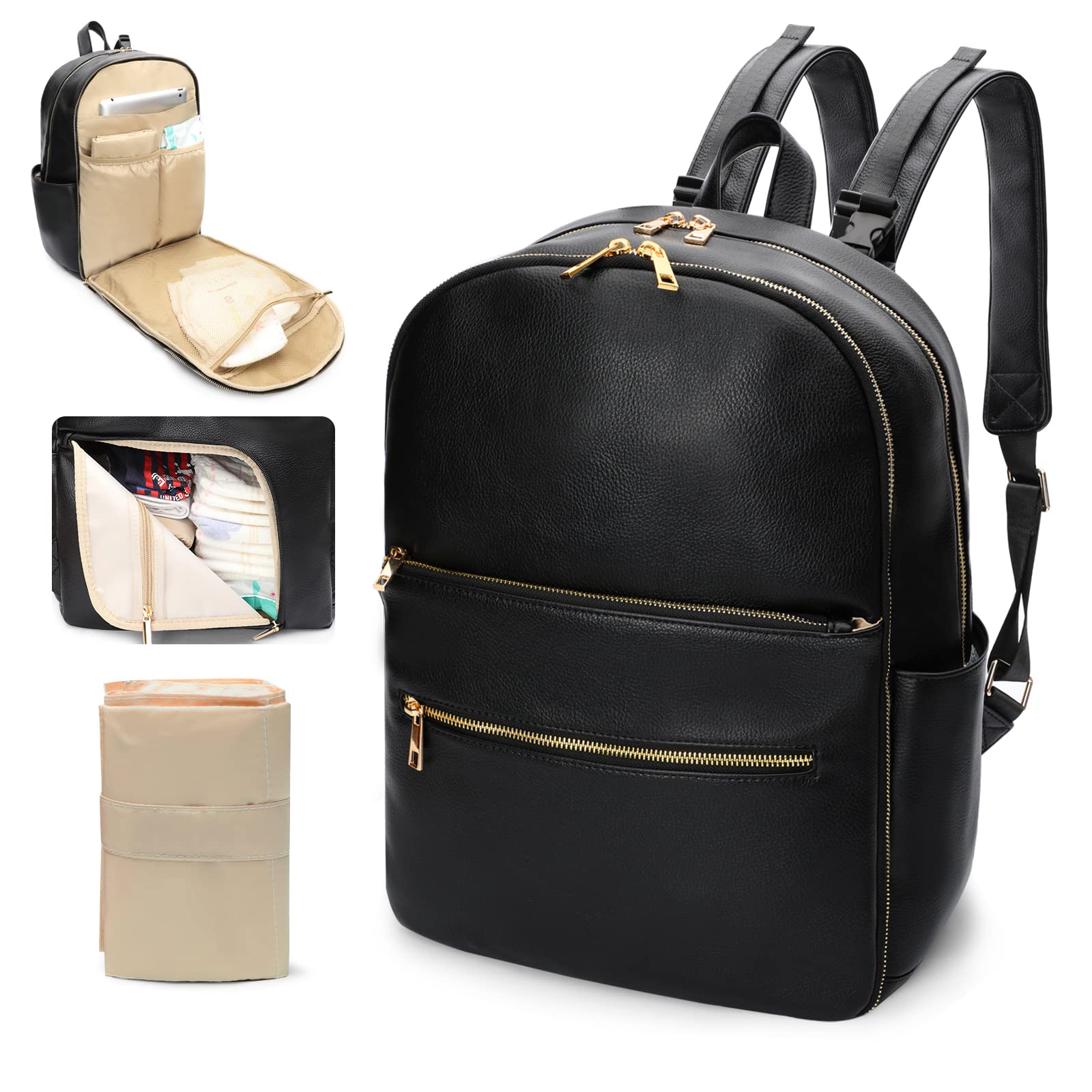 Diaper Leather Backpack In Black