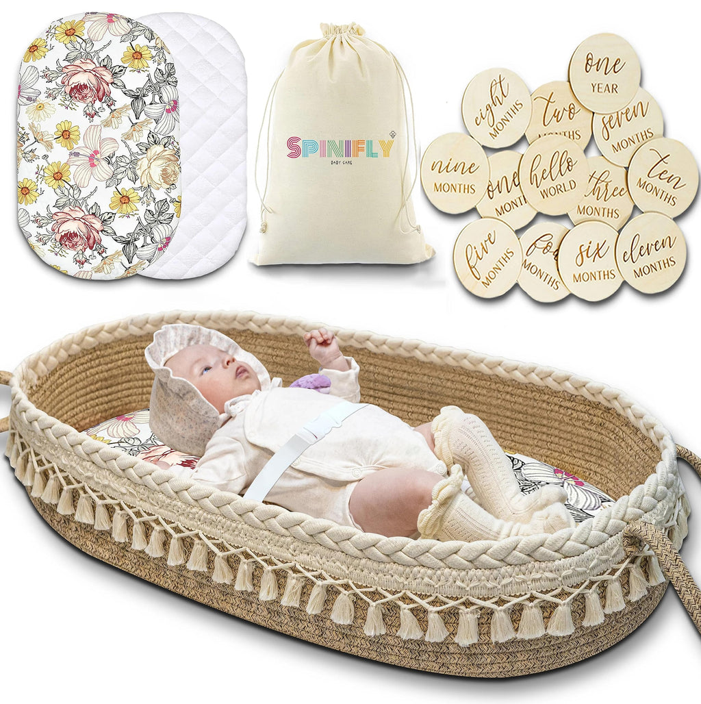 Baby Changing Basket Kit - Macrame Boho Moses Basket for Babies