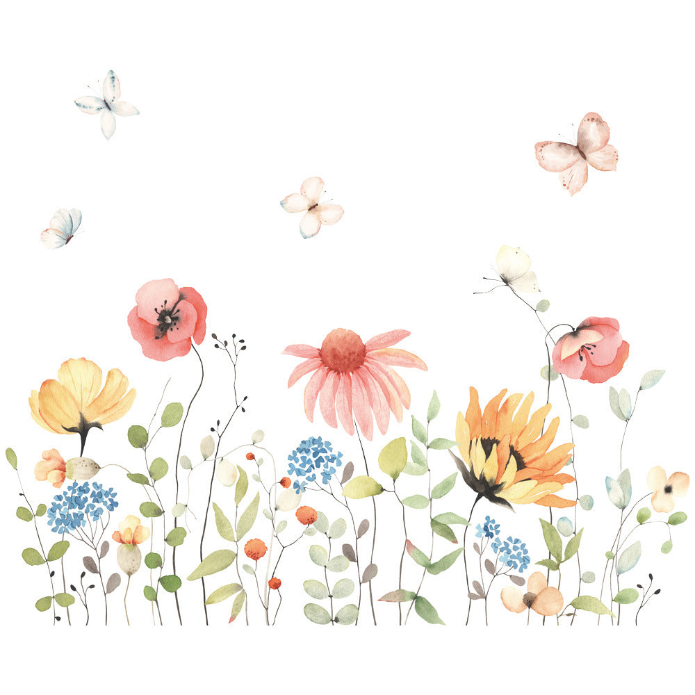 Watercolor Butterfly Flower Wall Sticker for Kids Room