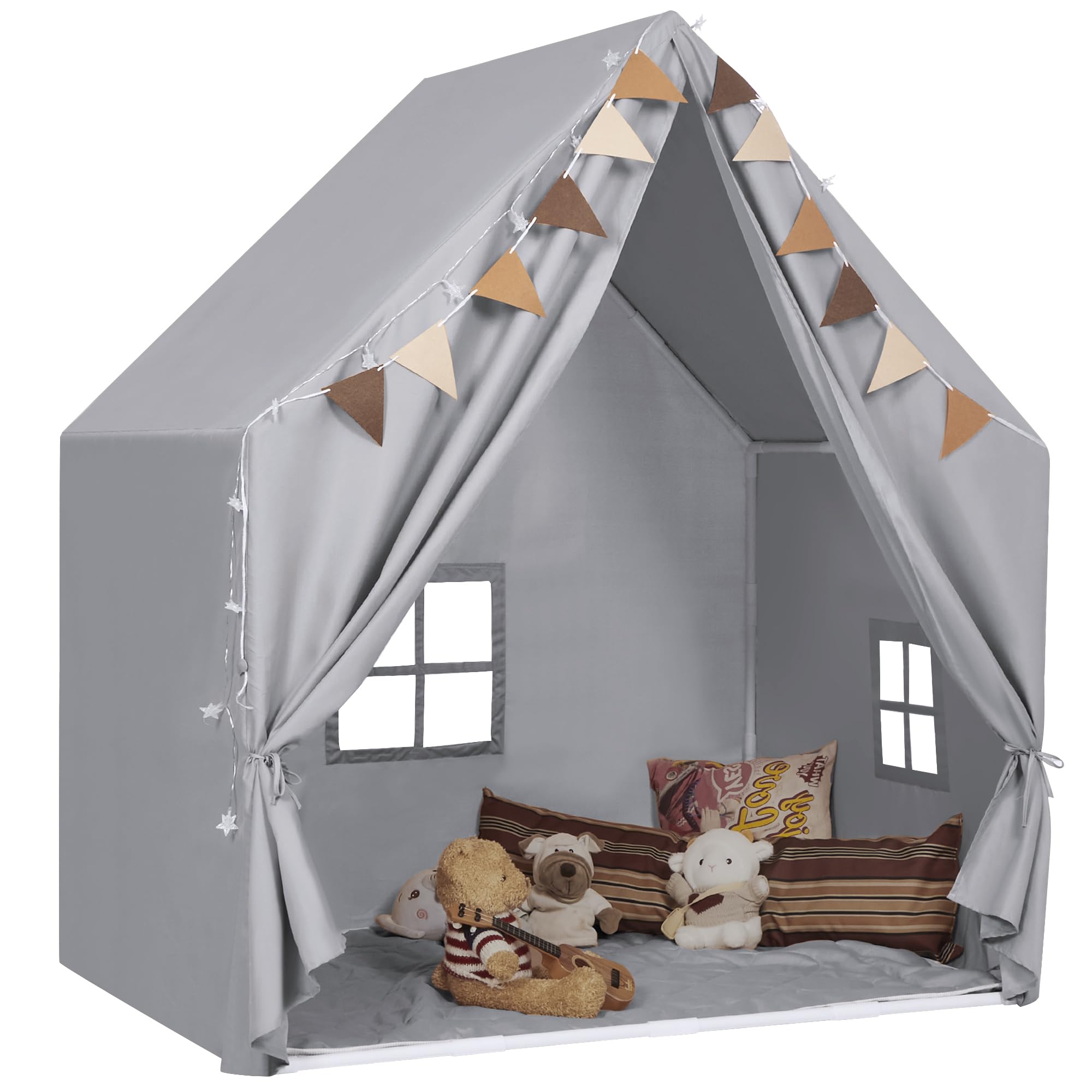 Kids Play Tent with Padded Mat & Star LED Lights