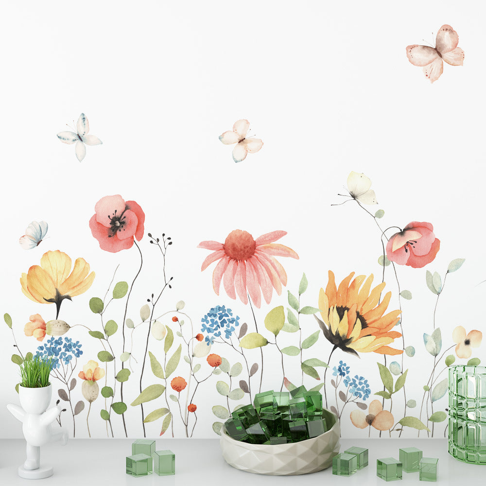 Watercolor Butterfly Flower Wall Sticker for Kids Room