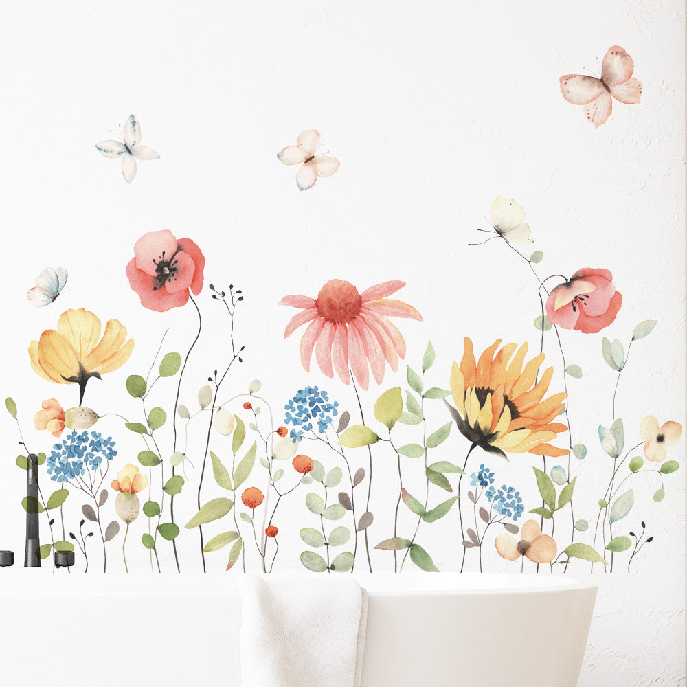 Watercolor Butterfly Flower Wall Sticker for Kids Room
