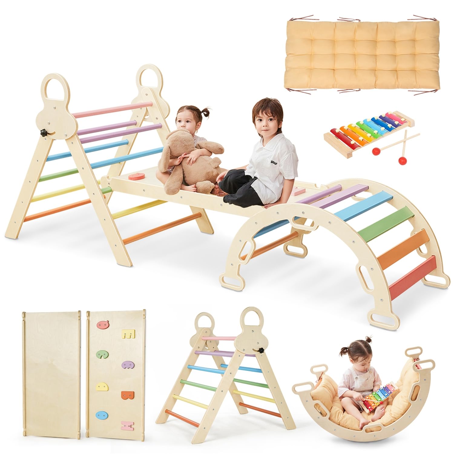 8-in-1 Wooden Pikler Triangle Set