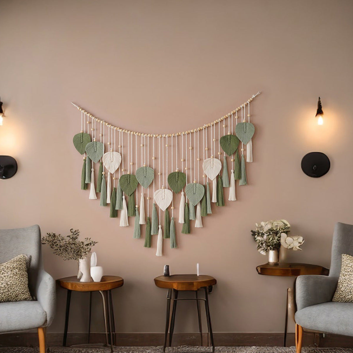 Handwoven Bohemian Leaf Tapestry for Kids' Room