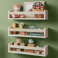 Set of 3 White Nursery Room Shelves Solid Wood