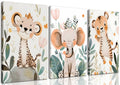 3 Pcs Safari Animals Nursery Canvas Wall Art Jungle Animals