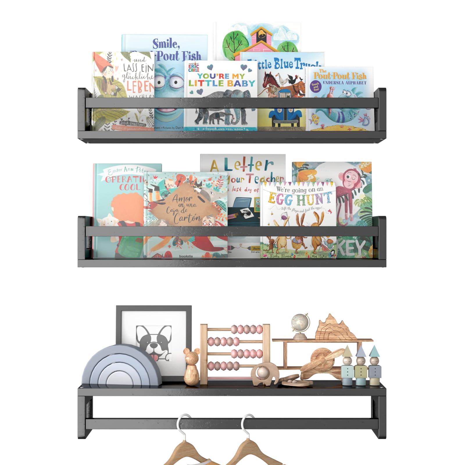Floating Nursery Book Shelves for Wall 15.7 Inch Nature Solid Wood