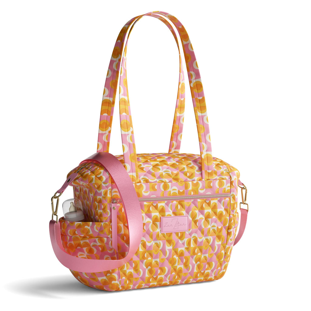 Quilted Diaper Bag With Insulated Bottle Pockets