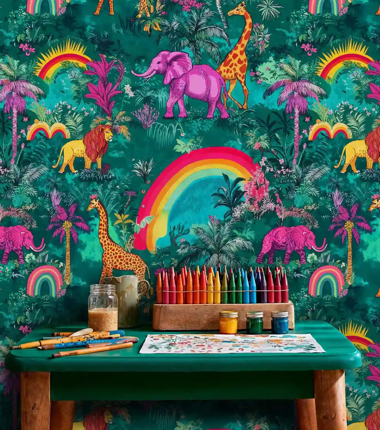 Rainbow Safari Jungle Wallpaper-1
