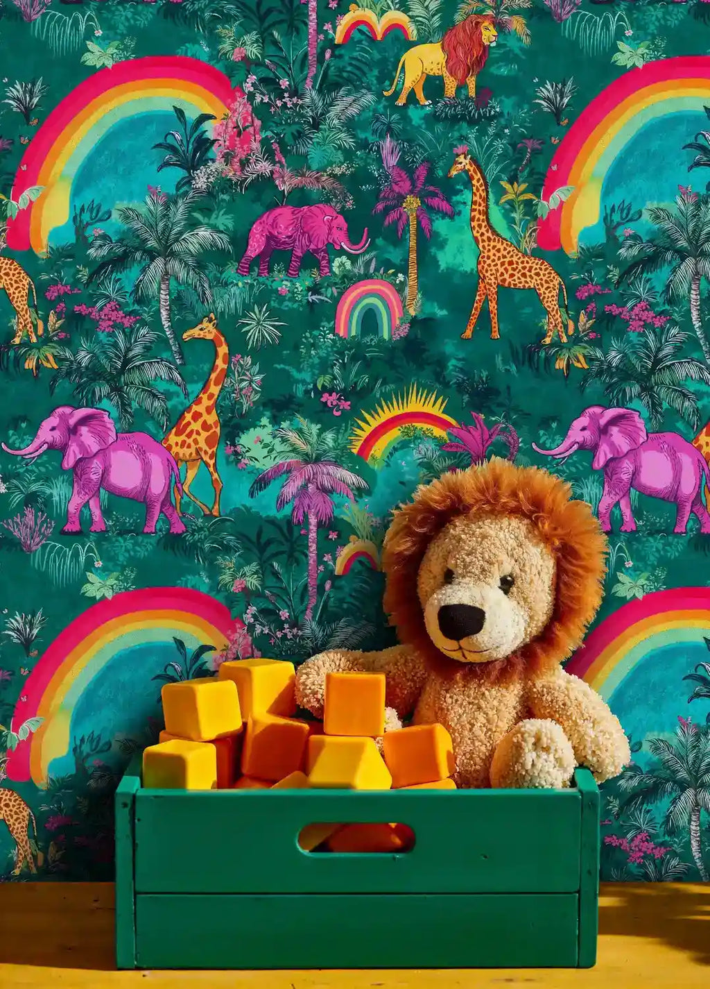Rainbow Safari Jungle Wallpaper-0