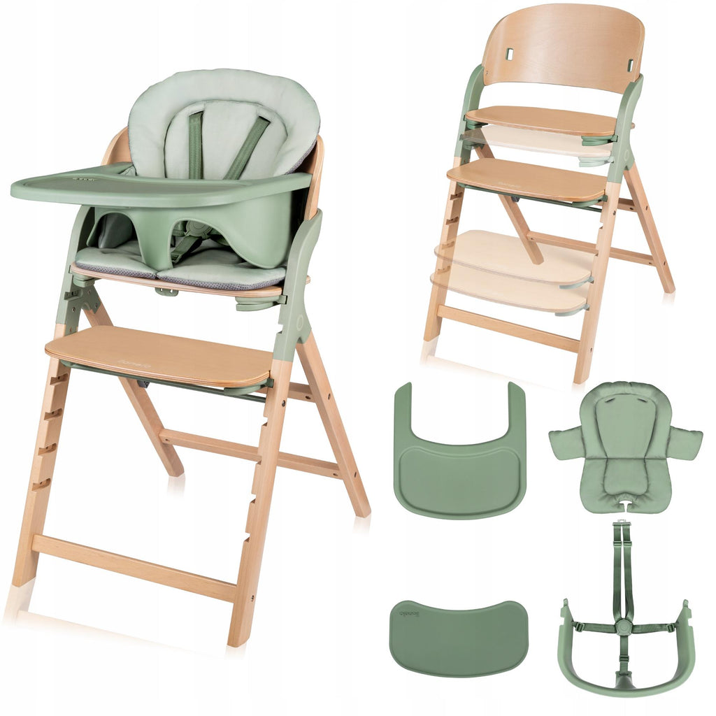 Lionelo Megan 3-in-1 Wooden High Chair In Biege/Green