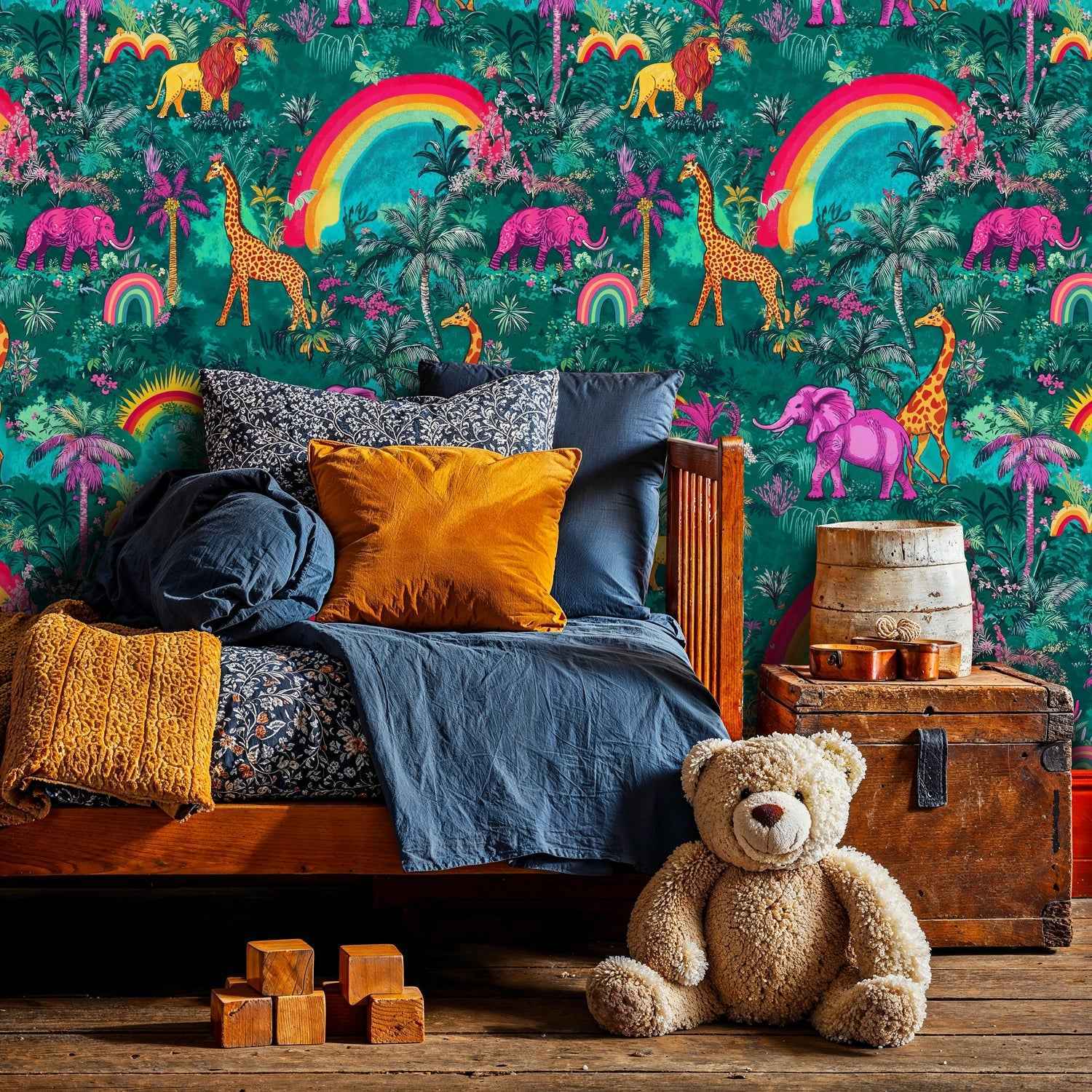 Rainbow Safari Jungle Wallpaper-4